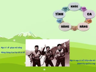 Người đi gíup núi sông
Hàng hàng lớp lớp chưa về
Ng iườ người n i tiố ếp câu thề
Dành lấy quê hương
 