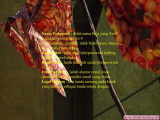 NamaPengguna : isilahnama blog yang Andainginkan (paling sedikit 4 huruf/angka).   catatan: tidakbolehspasi, hanyabolehhurufdanangkaKata Sandi : pilihsandi/pin/password (paling sedikit 6 huruf/angka)Konfirmasi : ketikkembalisandi/pin/password diatasEmail Address : isilahalamat email Anda (pastikanAndamemiliki email yang valid)Legal flotsam : beritandacentangpadakotak yang tersediasebagaitandasetujudengan
