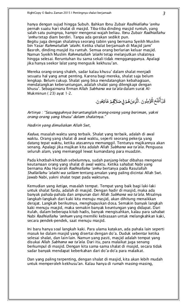 Khutbah Jum At Pentingnya Shalat Berjamaah Full