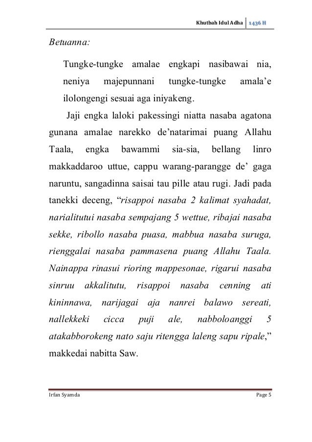 Khutbah Idul Adha 1436 H Bugis
