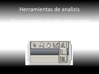Herramientas de analizis
• Una vez recopilados los datos, analiza puntos
sencillos o rangos utilizando las herramientas
de análisis.

 