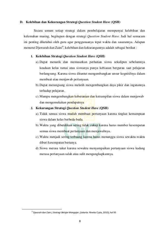 Pengaruh Penggunaan Model Pembelajaran Question Student Have Pengaruh Penggunaan Model Pembelajaran Question Student Have