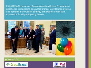 GrowBrands has a set of professionals with over 5 decades of
experience in managing consumer brands. GrowBrands evolves
and operates Blue Ocean Strategy that creates a Win-Win
experience for all participating brands

powered by

 