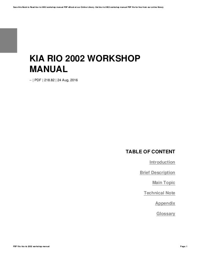 Kia Rio 2002 Workshop Manual