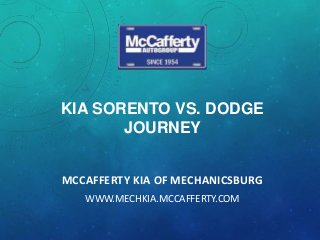 KIA SORENTO VS. DODGE
JOURNEY
MCCAFFERTY KIA OF MECHANICSBURG
WWW.MECHKIA.MCCAFFERTY.COM

 
