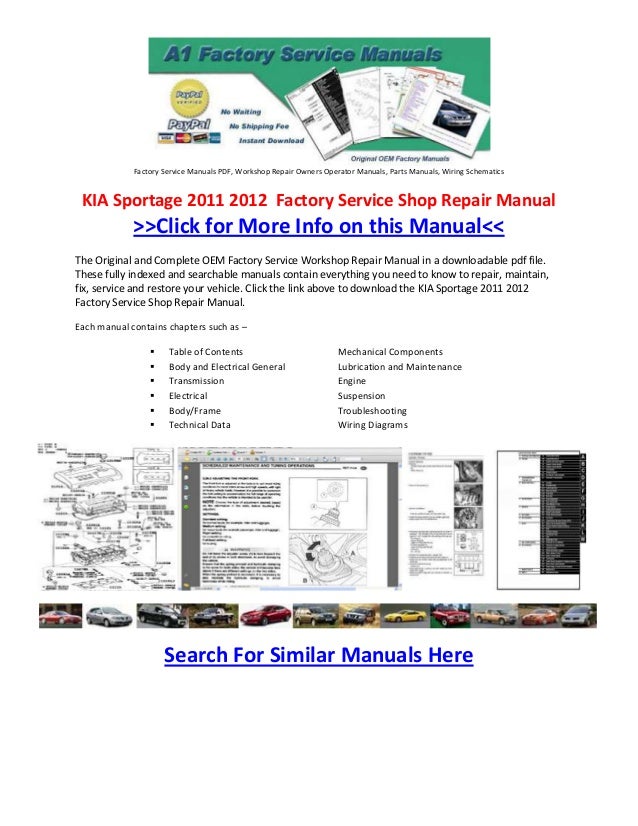 Kia Sportage 2011 2012 Factory Service Shop Repair Manual