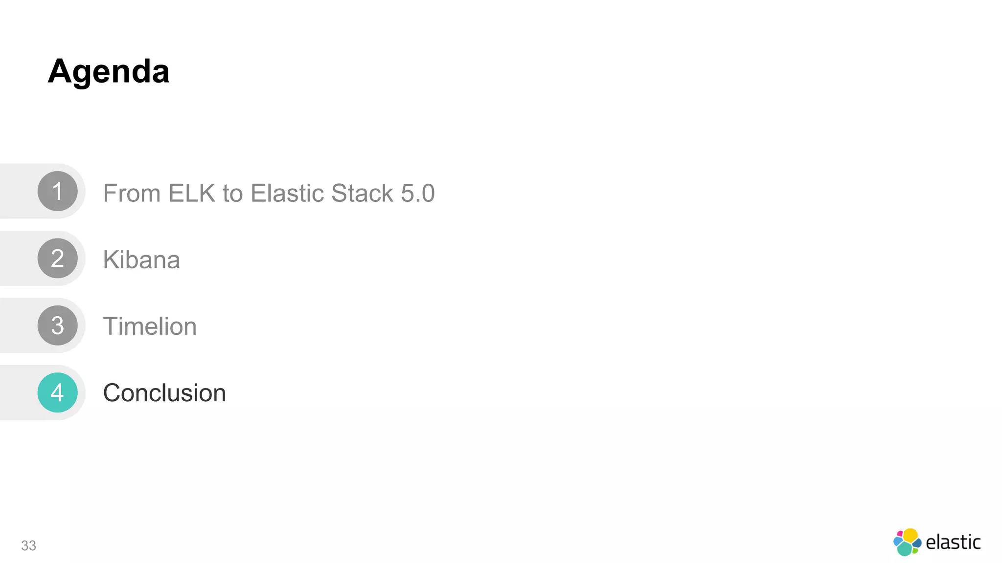 33
Agenda
From ELK to Elastic Stack 5.0
Kibana
Timelion
Conclusion
1
2
3
4
 