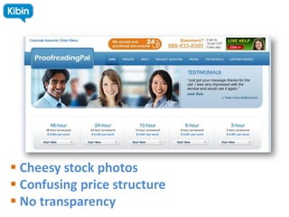  Cheesy stock photos
 Confusing price structure
 No transparency
 