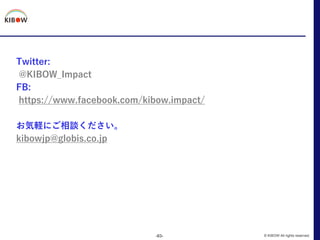 Twitter:
@KIBOW_Impact
FB:
https://www.facebook.com/kibow.impact/
お気軽にご相談ください。
kibowjp@globis.co.jp
-63- © KIBOW All right...