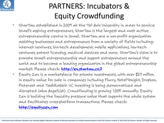 The brand names Kibunda, Kibunda.com, Kibunda Digital, Kibunda Incubator & Kibunda Education are wholly owned property of KPLS & Partners Limited. © 2012 KPLS & Partners Limited. All rights reserved
PARTNERS: Incubators &
Equity Crowdfunding
• StarTau established in 2009 at the Tel Aviv University in order to service
Israel's aspiring entrepreneurs, StarTau is the largest and most active
entrepreneurship centre in Israel. StarTau are a non-profit organization
assisting businesses and entrepreneurs from a variety of fields including:
internet ventures, bio-tech development, mobile applications, low-tech
ventures, patent licensing, medical devices and more. StarTau’s vision is to
promote Israeli entrepreneurship and support entrepreneurs around the
world and to become a leading organization in the global entrepreneurship
market. Please check: http://en.startau.co.il
• Equity Zen is a marketplace for private investments, with over $29 million
in equity value for sale in companies including Flurry, HotelTonight, Dropbox,
Pinterest and TaskRabbit. VC investing is being democratized and
disrupted (aka AngelList). Crowdfunding is growing 100% annually. Equity
Zen is building the liquidity pressure valve that supports the whole system
and facilitates cross-platform transactions. Please check:
http://equityzen.com
 