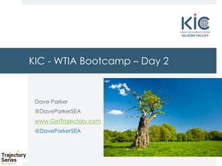 Copyright, DKParker, LLC 2020
KIC - WTIA Bootcamp – Day 2
Dave Parker
@DaveParkerSEA
www.GetTrajectory.com
@DaveParkerSEA
 