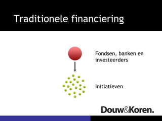 Traditionele financiering


                  Fondsen, banken en
                  investeerders



                  Initiatieven
 
