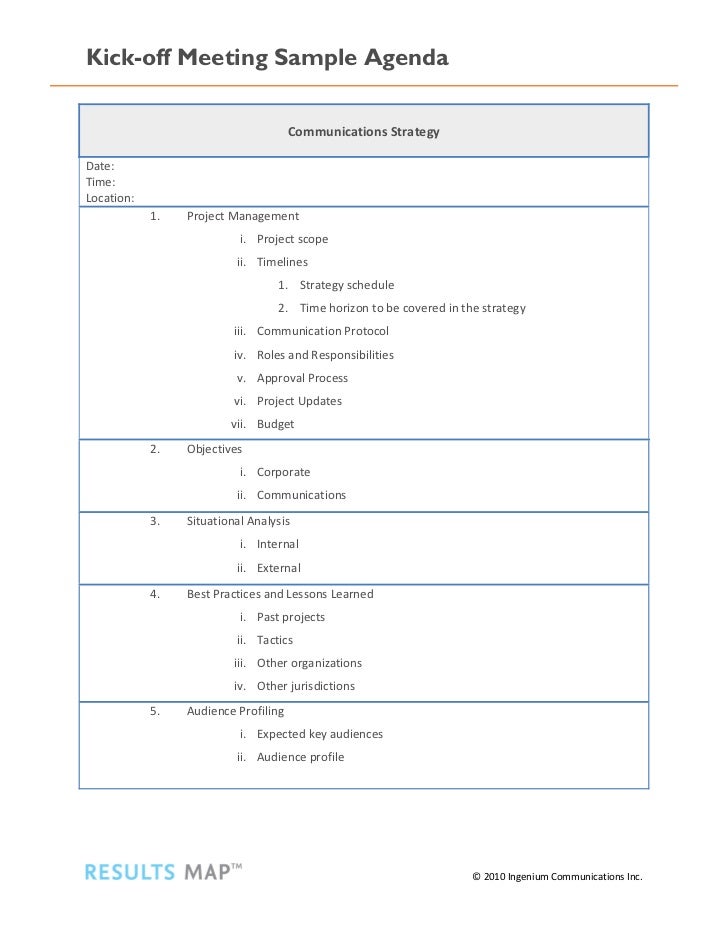 Results Map Kick off meeting sample agenda