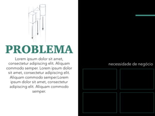 PROBLEMA
Lorem ipsum dolor sit amet,
consectetur adipiscing elit. Aliquam
commodo semper. Lorem ipsum dolor
sit amet, consectetur adipiscing elit.
Aliquam commodo semper.Lorem
ipsum dolor sit amet, consectetur
adipiscing elit. Aliquam commodo
semper.

 

necessidade de negócio
 