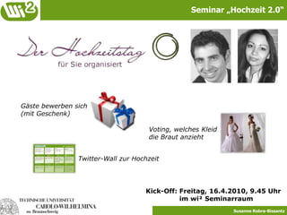 Mitarbeiter übernehmen verschiedene Rollen – auch bei wi²Projektmanagement (Ansprechpartner, Aufgabenverteilung und -kontrolle, Motivation, Zeitmanagement) Konzeptioner(Kernidee des Projektes und deren Darstellung, abschließende Präsentation) Research (bereits bestehende Ansätze zum Thema, Marktübersicht) Realisation (Umsetzung und Design, wie wird die Kernidee umgesetzt)Technik  (Wie wird das Konzept technisch umgesetzt, technischer Support) Management(Wirtschaftliche Verwendbarkeit des Konzepts, ProofofConcept) Empirie/Statistik (empirische Studien, Design und statistische Auswertung) Test (im E-Service-Lab, Testfälle und Durchführung von Tests) Roll-Out(Einführung von Systemen, mit Materialien und Schulungen)Projekte wie im „echten Leben“