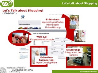 Forschungsthemen wi²Website-FacesKunden-integrationKunden-prozesseViraleKommuni-kationCampus 2.0Persönliches Informations-managementWeb 2.0-ProjekteE-ServiceProjekteStrategien, Konzepte und Systeme für die betriebliche Kommunikation, Koordination und KooperationKommuni-kation 2.0Customer E-ServicesE-ReadinessSituierungs-ProjekteService-EngineeringKontext-orientierte Kunden-ServicesService-orientierte SoftwareWebsite-TestlabMobileServicesAffective Patterns