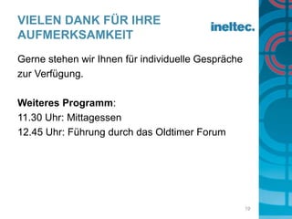 Die Highlights: Netzwerktage 15.+16. SeptemberVortragsreihe «Fibre to the Home und smart grids»In Zusammenarbeit:weitere Verhandlungen mit folgenden Partnern:- KNX Swiss, Eubac, Hochschule Luzern01.02.201115