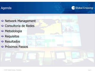Network Management Agenda Consultoria de Redes Metodologia Requisitos Resultados Próximos Passos 