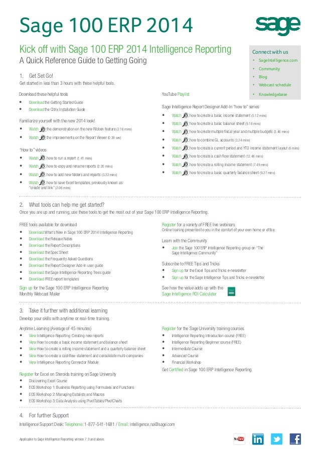 Sage 100 ERP 2014 Sage Intelligence Quick Reference Guide