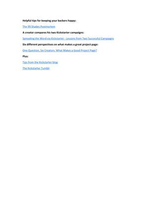 Guía practica de Kickstarter para campañas de Crowdfunding (ingles) | PDF