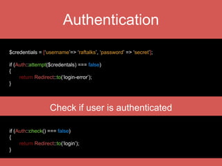 Localization
App::setLocale(‘dv’);
echo Lang::get(‘news.world_news’); // out puts “‫ދ‬ު ‫ނ‬ި ‫ޔ‬ޭ ‫ގ‬ެ ‫ޚ‬ަ ‫ބ‬ަ ‫ރ‬ު ”
echo Trans(‘news.world_news’);
Basic Usage
return array(
“world_news” => “‫ދ‬ު ‫ނ‬ި ‫ޔ‬ޭ ‫ގ‬ެ ‫ޚ‬ަ ‫ބ‬ަ ‫ރ‬ު ”,
“news” => “‫ޚ‬ަ ‫ބ‬ަ ‫ރ‬ު ”,
…
Lang File
FILE PATH:
/app
/lang
/dv
news.php
 