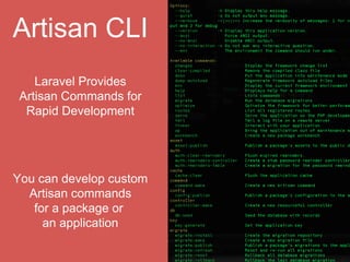 Creating DB Migration
php artisan migrate:make create_users_table --create=users
class Create_Users_table extends Migration {
public function up() {
Schema::create(‘users’, function(Blueprint $table) {
$table->increments(‘id’);
$table->string(‘username’, 50);
$table->string(‘password’, 200);
});
},
public function down() {
Schema::drop(‘users’);
}
}
 