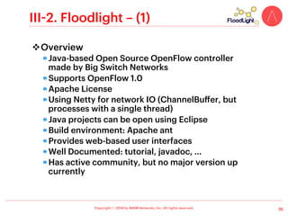 Copyright ⓒ 2014 by NAIM Networks, Inc. All rights reserved.
II-3. Ryu – (2)
v Example
!  ryu/ryu/app/simple_switch.py (Python, partial)
25
simple_switch_13.py
 