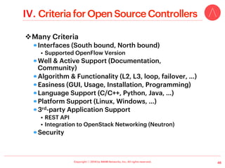 Copyright ⓒ 2014 by NAIM Networks, Inc. All rights reserved.
III-2. Floodlight – (2)
v Example
! Main.java.net.floodlightcontroller.learningswitch
(Java, partial)
36
 