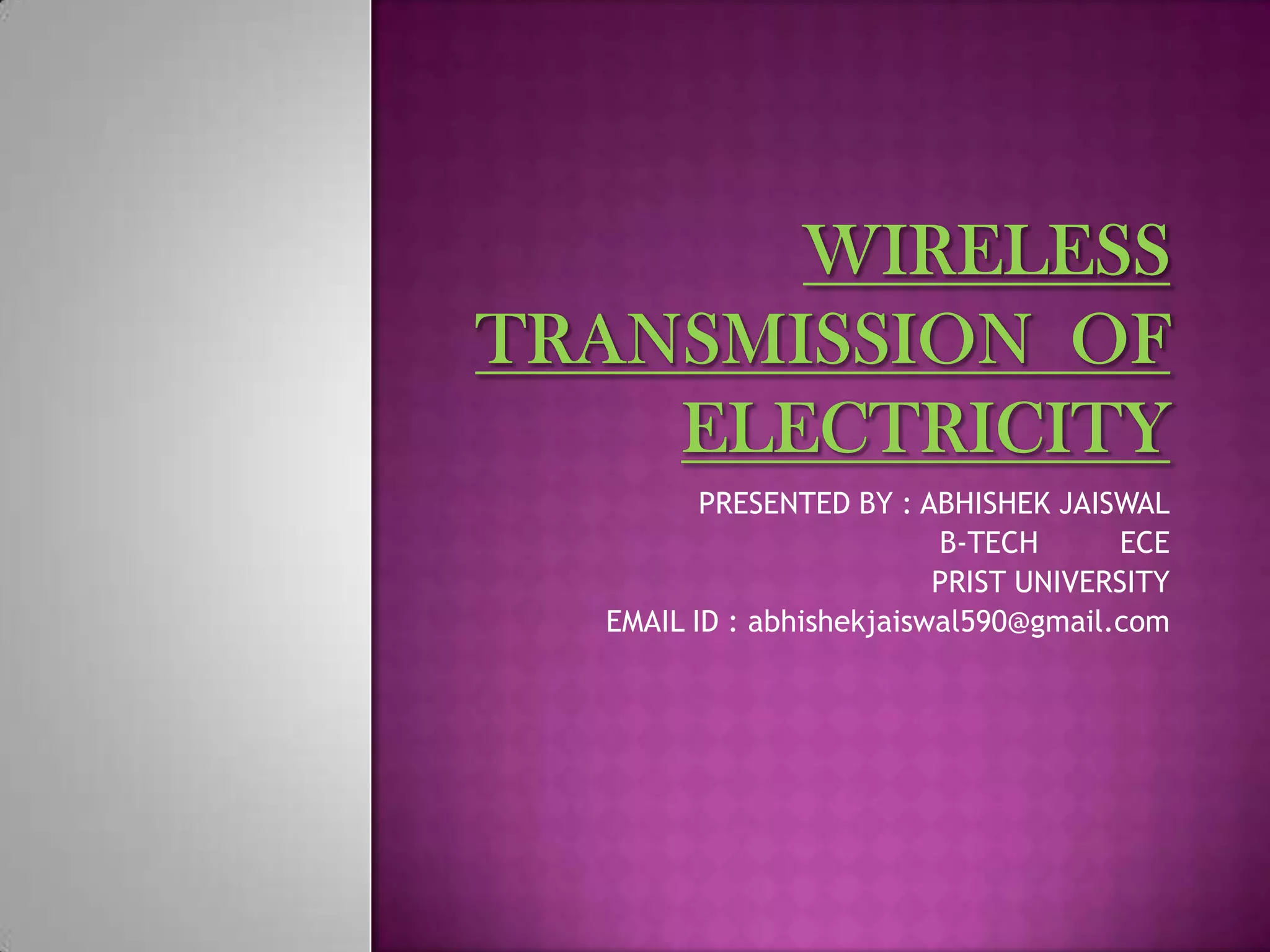 wireless transmission of electricity PPT