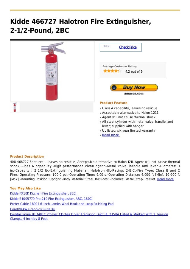 Kidde 466727 halotron fire extinguisher, 2 1 2pound, 2 bc