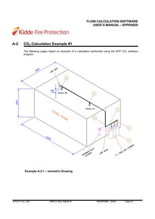 © K.F.P.S. Ltd 98812-402 Issue B November 2004 Page 24
FLOW CALCULATION SOFTWARE
USER`S MANUAL - APPENDIX
A-2 CO2 Calculation Example #1
The following pages depict an example of a calculation performed using the KFP CO2 software
program.
Example A-2.1 – Isometric Drawing
 
