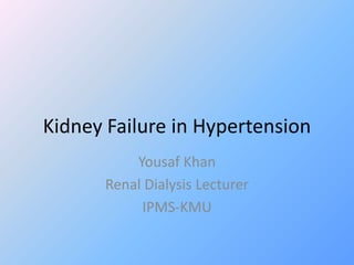 Kidney Failure in Hypertension
Yousaf Khan
Renal Dialysis Lecturer
IPMS-KMU
 