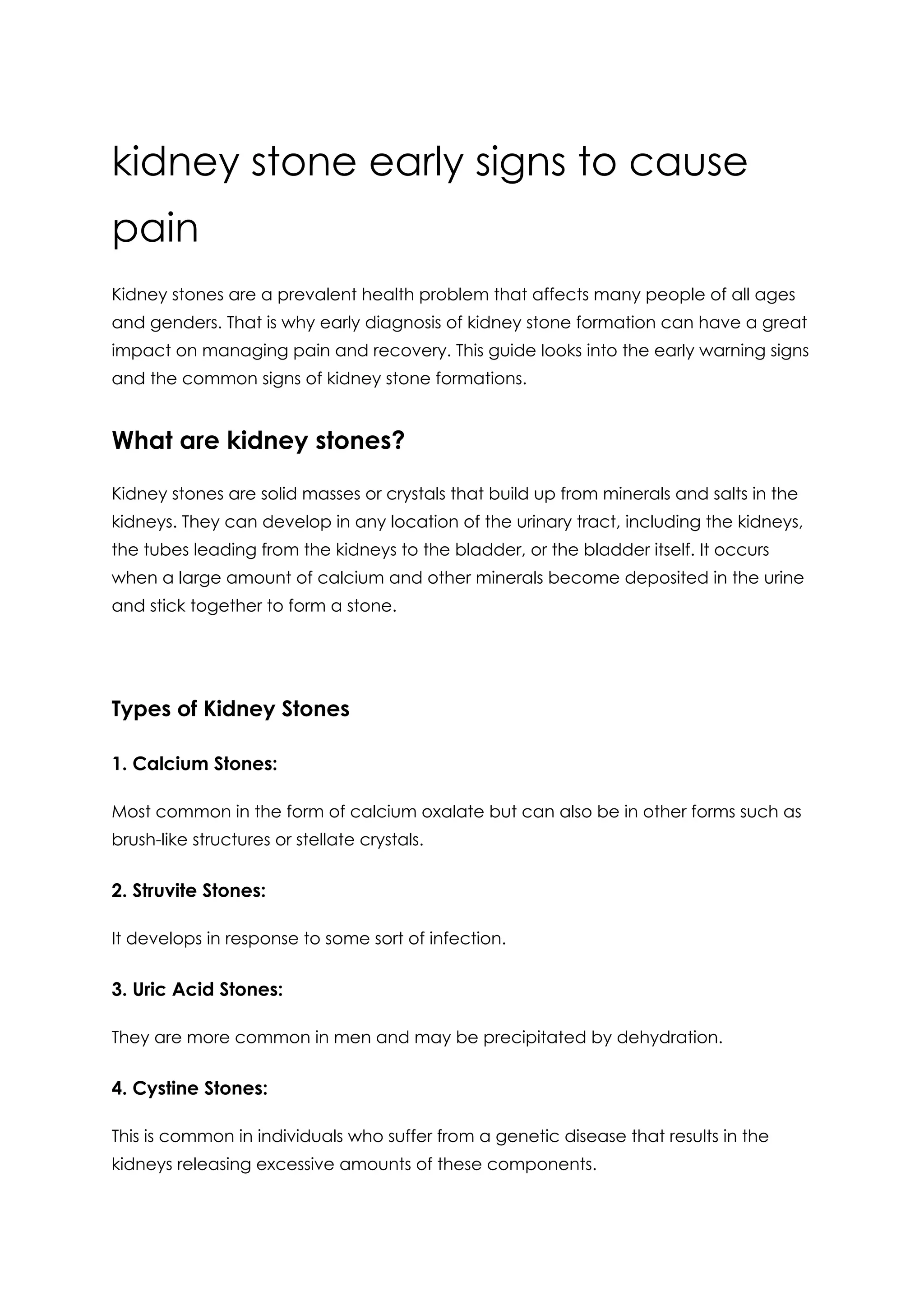 Men Stone Problem kidney stone early signs to cause pain - NHS Hospitals | PDF