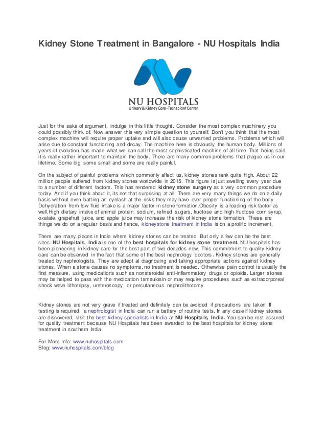 Kidney Stone Treatment in Bangalore NU Hospitals India