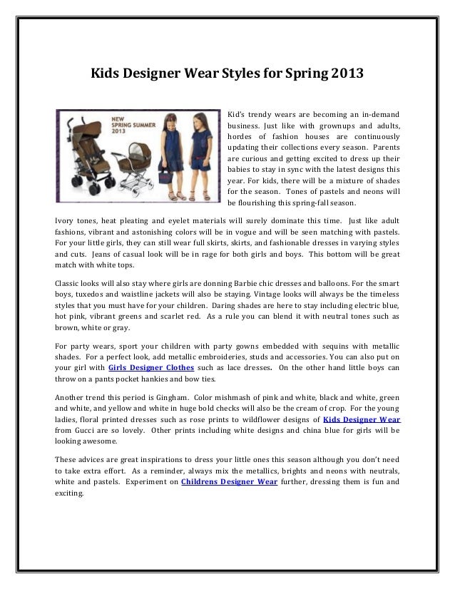 Kids designer wear styles for spring 2013