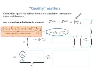 Assume only one indicator is released
*
Definition: quality is defined here as the correlation between the
factor and the news
 