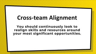 Cross-team Alignment
You should continuously look to
realign skills and resources around
your most significant opportunities.
 