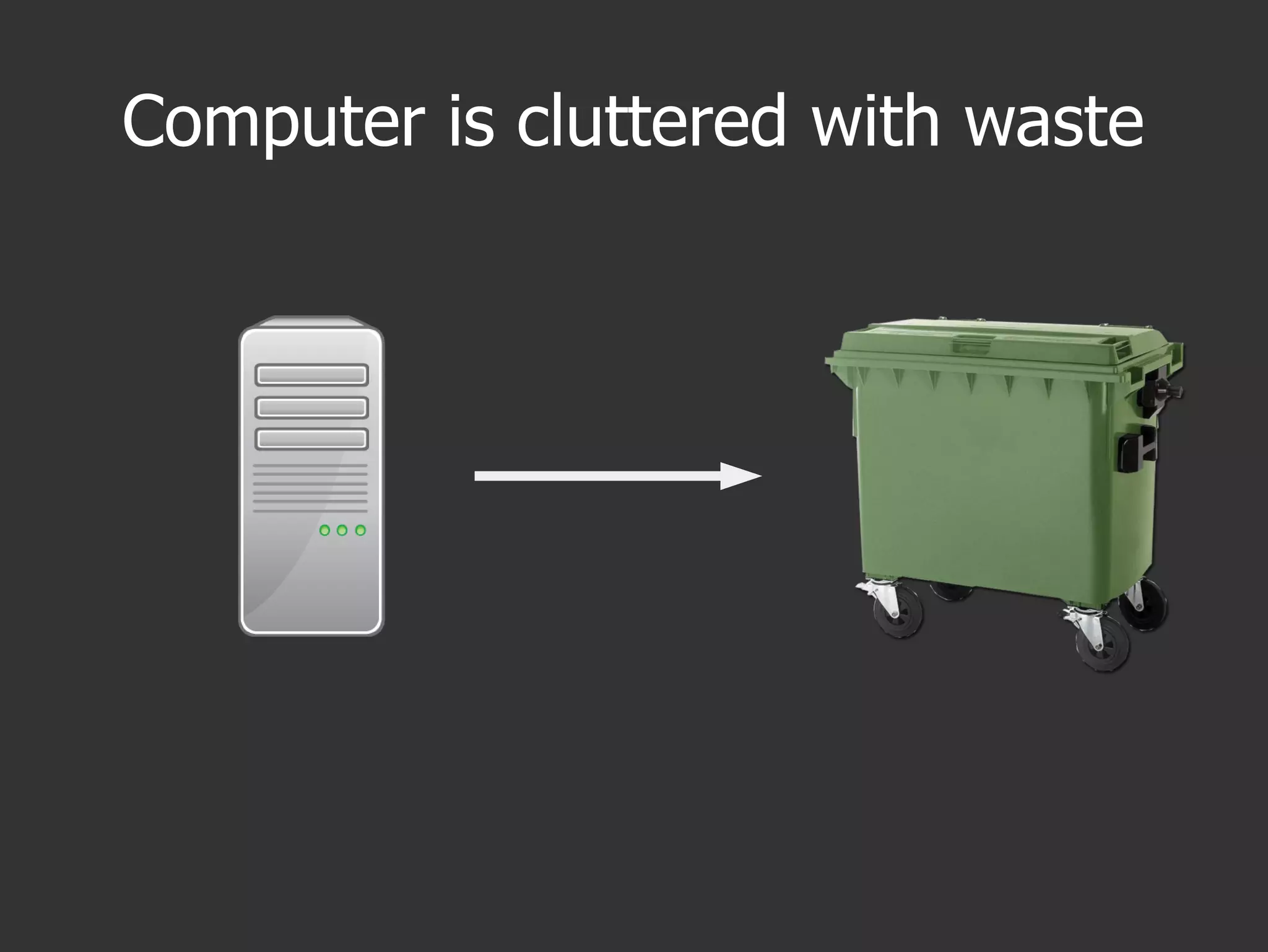 Computer is cluttered with waste
 