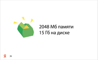 2048 Mб памяти
15 Гб на диске
36
 