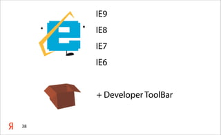 IE9
IE8
IE7
IE6
38
+ Developer ToolBar
 
