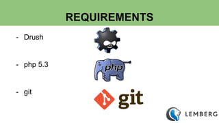 REQUIREMENTS 
- Drush 
- php 5.3 
- git 
 