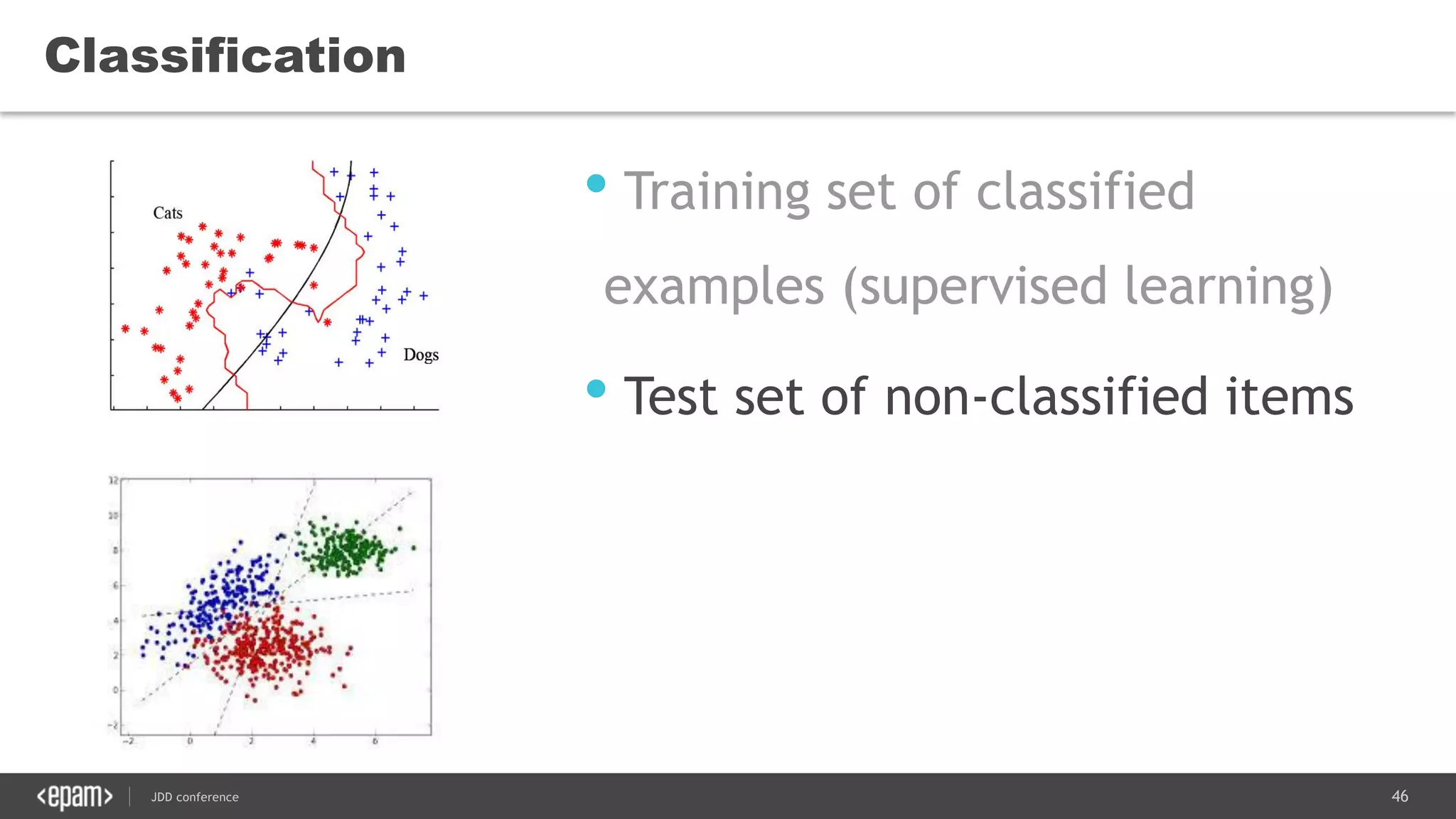 46JDD conference
• Training set of classified
examples (supervised learning)
• Test set of non-classified items
Classification
 