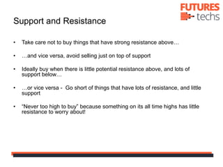 Support and Resistance
• Take care not to buy things that have strong resistance above…
• …and vice versa, avoid selling j...