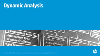 Dynamic Analysis




© Copyright 2012 Hewlett-Packard Development Company, L.P. The information contained herein is subject to change without notice.
 