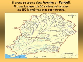 Il prend sa source dans Parnitha et Pendéli.
Il a une longueur de 30 mètres qui dépasse
les 150 kilomètres avec ses torren...