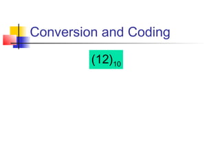 Conversion and Coding
(12)10
 