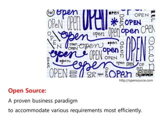 http://opensource.com
Open Source:
A proven business paradigm
to accommodate various requirements most efficiently.
 