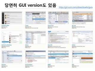 http://git-scm.com/downloads
OR
$ sudo apt-get update
$ sudo apt-get install git
Local에서 … git download
 