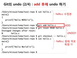 Clone & push (1/3)
github에서 온 것
.git directory가
local index & repository
clone:
ID 질문 없이
가져옴
 