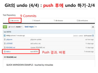 Git의 undo (1/4) : add 전에 undo 하기
hello.c 원래 꺼
hello.c 수정 본
UNDO!!
hello.c 원래 꺼로
복원 !!!
 
